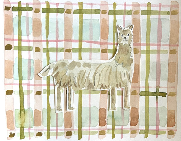 Plaid Llama | 9" h x 12" w | Original - Liza Pruitt