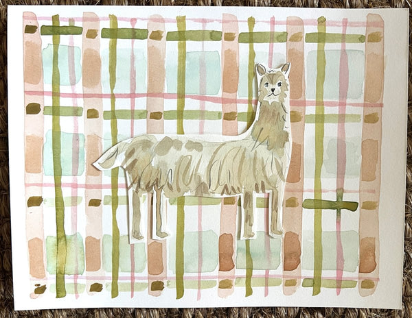 Plaid Llama | 9" h x 12" w | Original - Liza Pruitt
