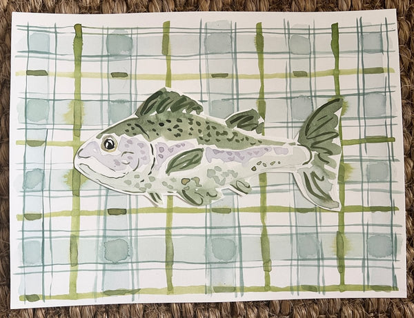 Plaid Saltwater Fish | 9" h x 12" w | Original - Liza Pruitt