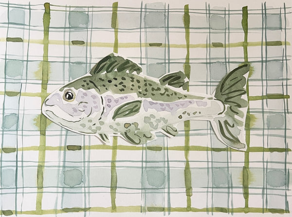 Plaid Saltwater Fish | 9" h x 12" w | Original - Liza Pruitt