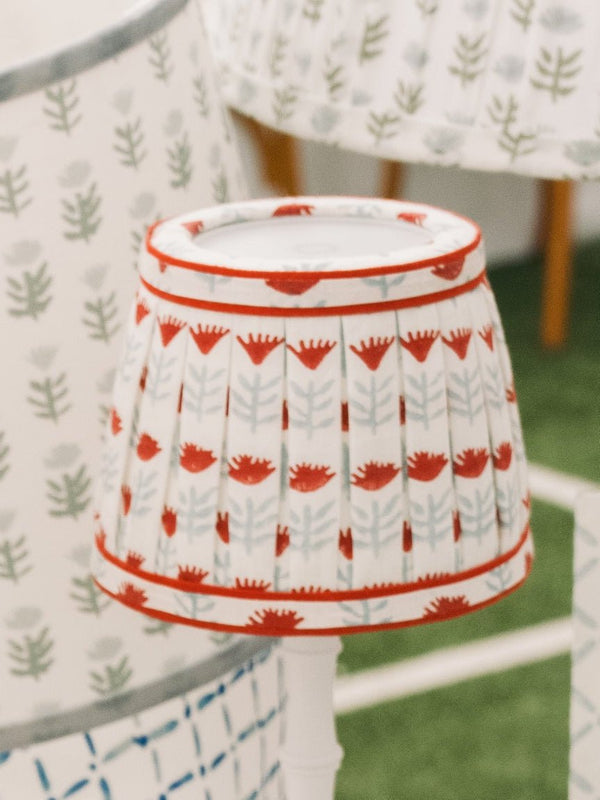 Pleated Block Print Lampshade Cover for Cordless Lamps - Claire Poppy - Liza Pruitt