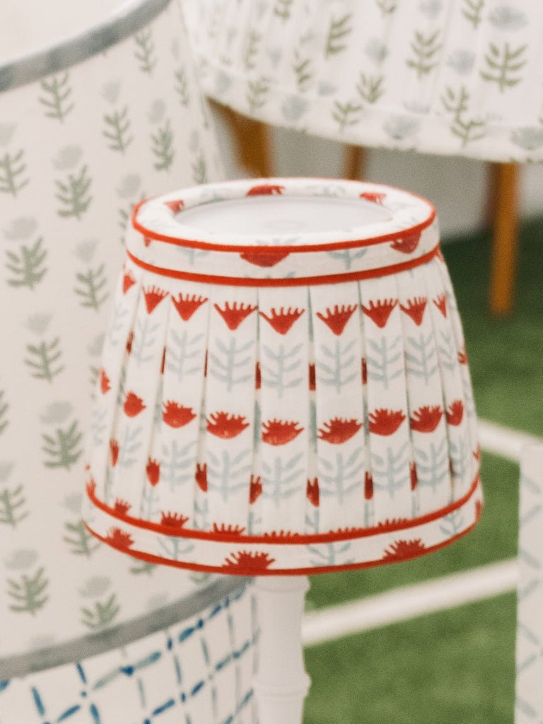 Pleated Block Print Lampshade Cover for Cordless Lamps - Claire Poppy - Liza Pruitt