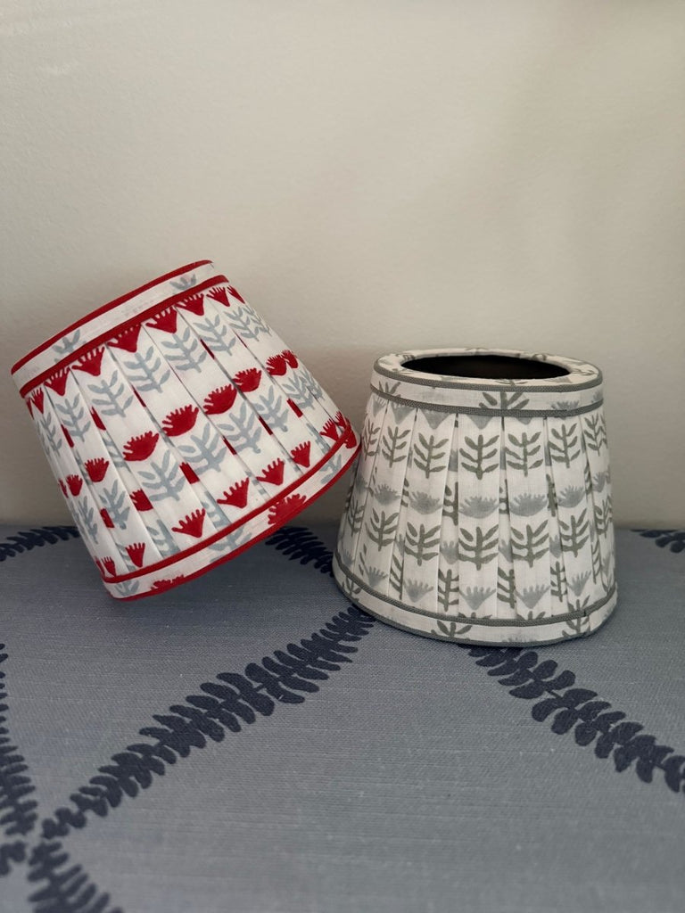 Pleated Block Print Lampshade Cover for Cordless Lamps - Claire Poppy - Liza Pruitt