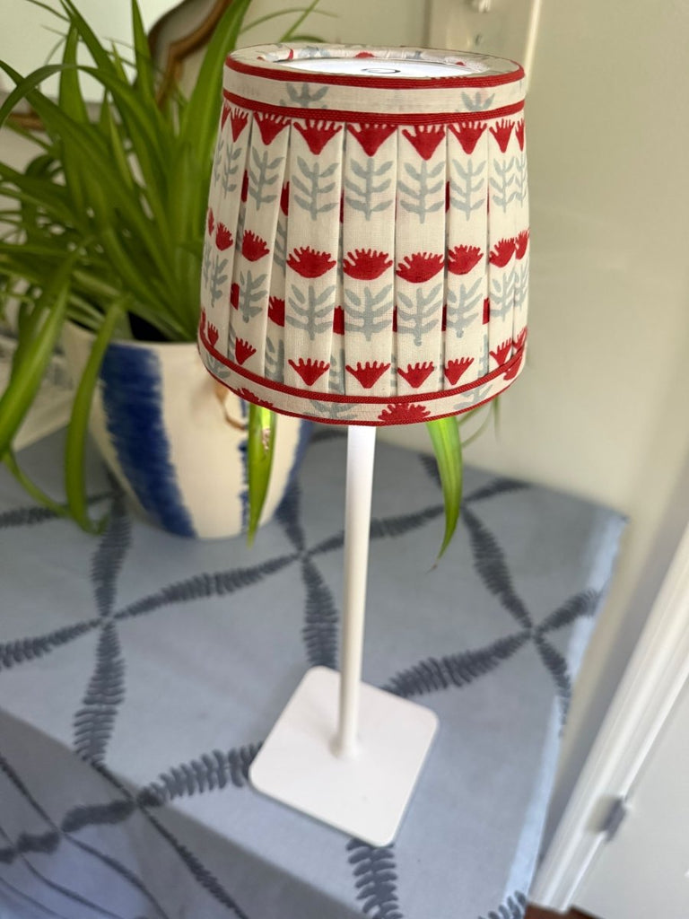 Pleated Block Print Lampshade Cover for Cordless Lamps - Claire Poppy - Liza Pruitt