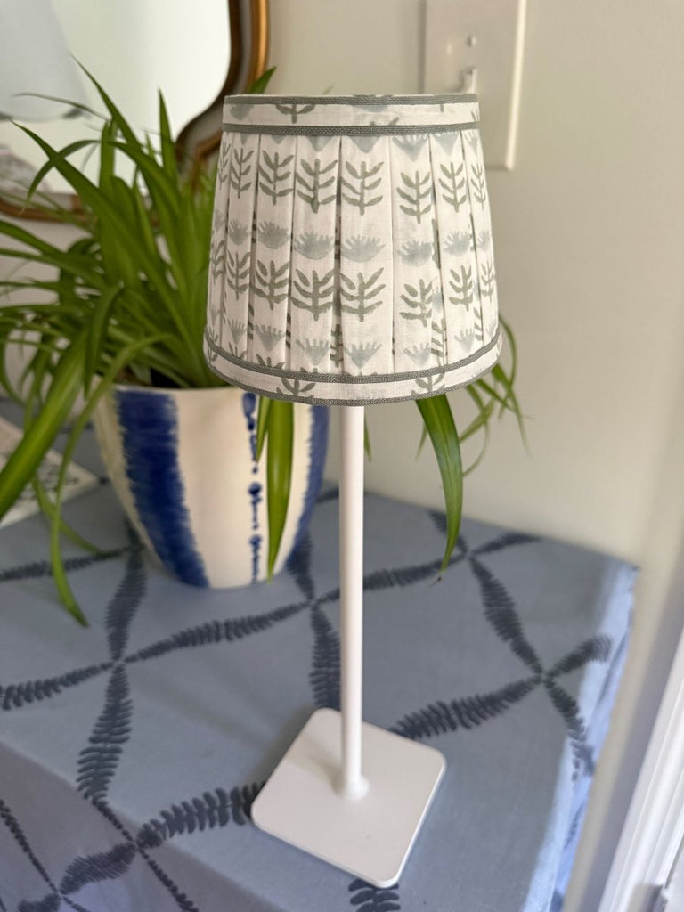 Pleated Block Print Lampshade Cover for Cordless Lamps - Claire Serene - Liza Pruitt
