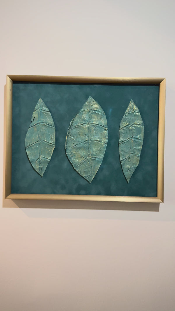 3 Green leafs nature inspired vibrant artwork