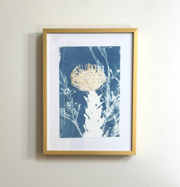 Protea with Gold | 12" h x 9" w | Framed - Liza Pruitt