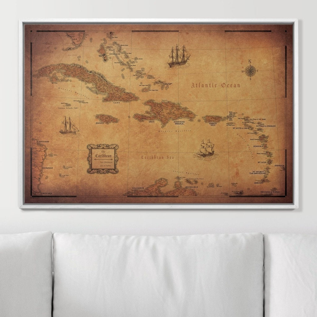 Push Pin Caribbean Map - Golden Aged - Pins Included! - Liza Pruitt