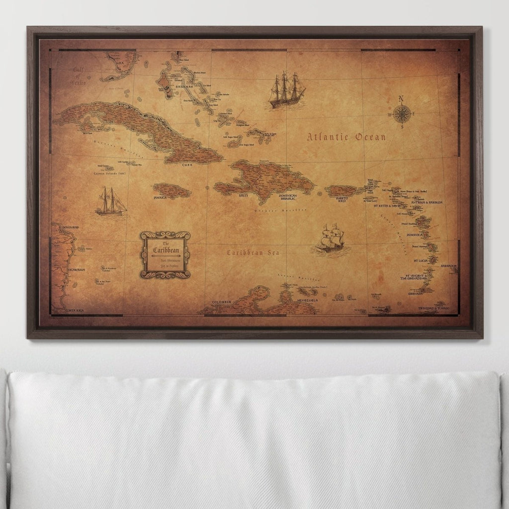 Push Pin Caribbean Map - Golden Aged - Pins Included! - Liza Pruitt