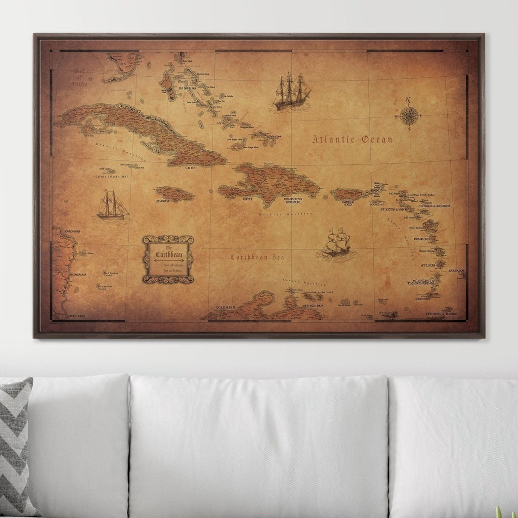 Push Pin Caribbean Map - Golden Aged - Pins Included! - Liza Pruitt