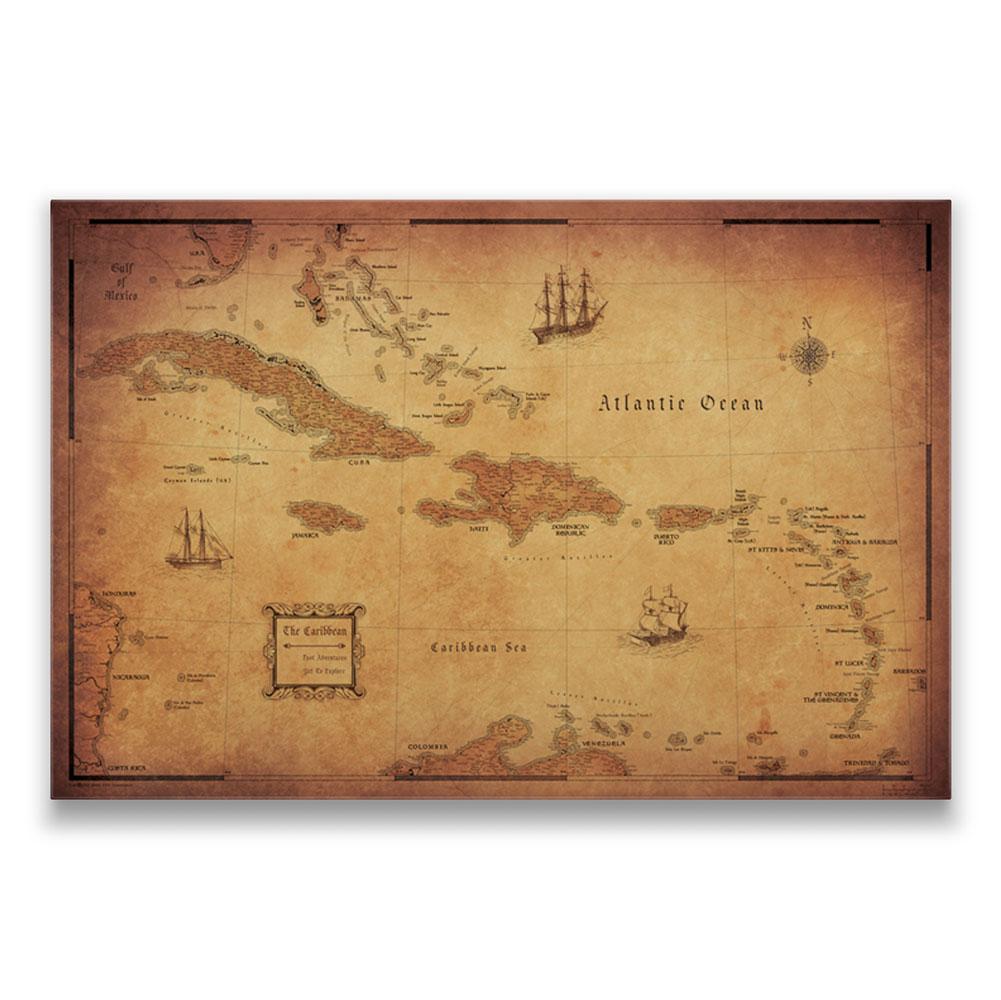 Push Pin Caribbean Map - Golden Aged - Pins Included! - Liza Pruitt