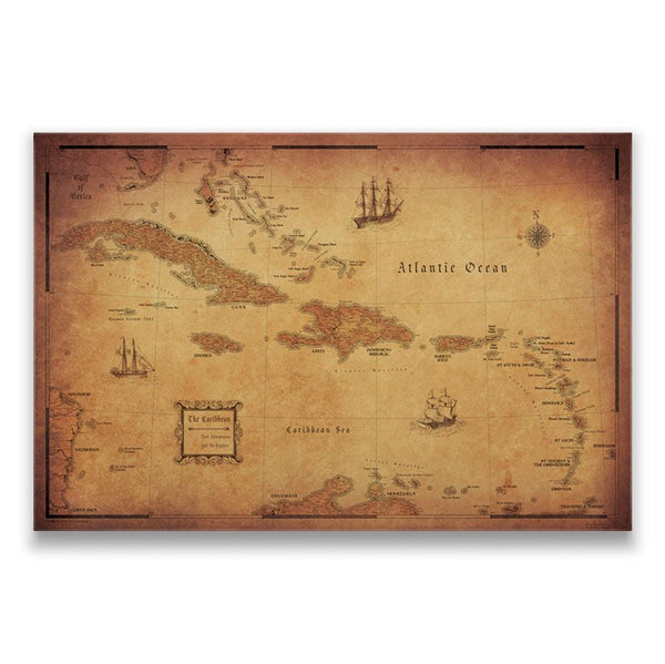 Push Pin Caribbean Map - Golden Aged - Pins Included! - Liza Pruitt