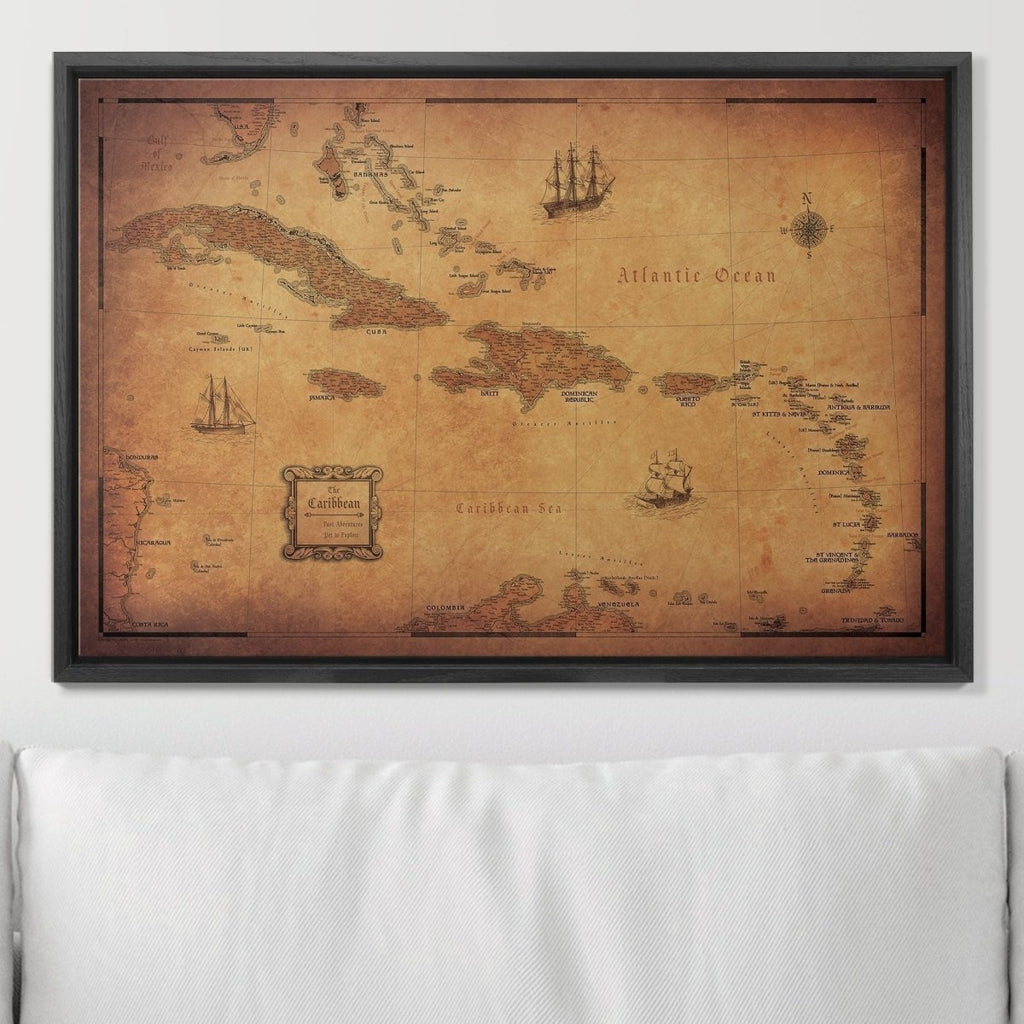 Push Pin Caribbean Map - Golden Aged - Pins Included! - Liza Pruitt