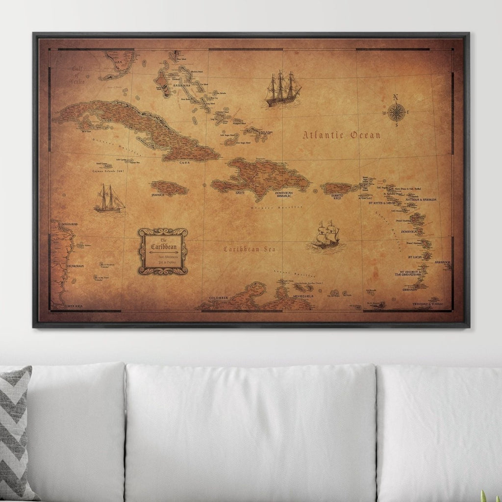 Push Pin Caribbean Map - Golden Aged - Pins Included! - Liza Pruitt