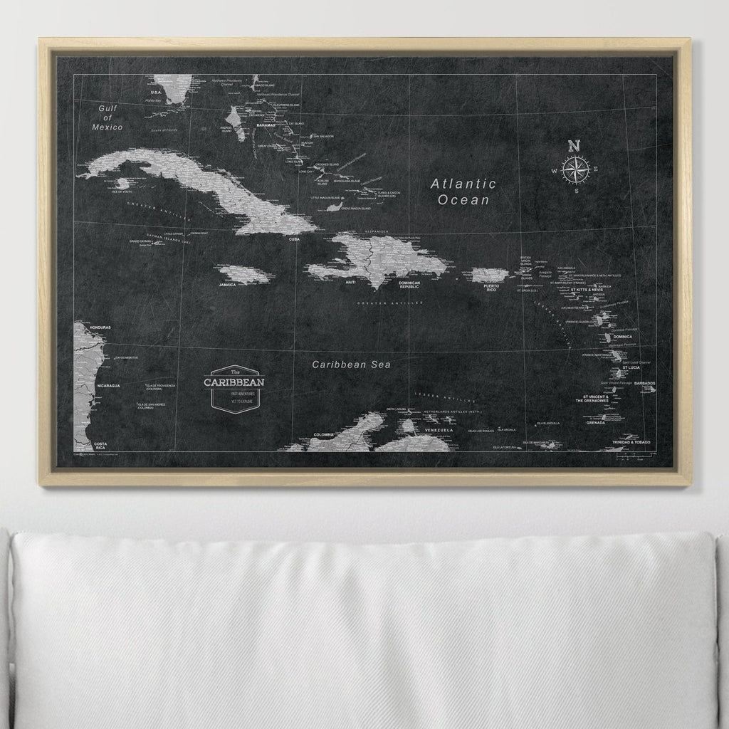 Push Pin Caribbean Map - Modern Slate - Pins Included! - Liza Pruitt