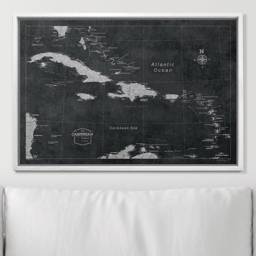 Push Pin Caribbean Map - Modern Slate - Pins Included! - Liza Pruitt