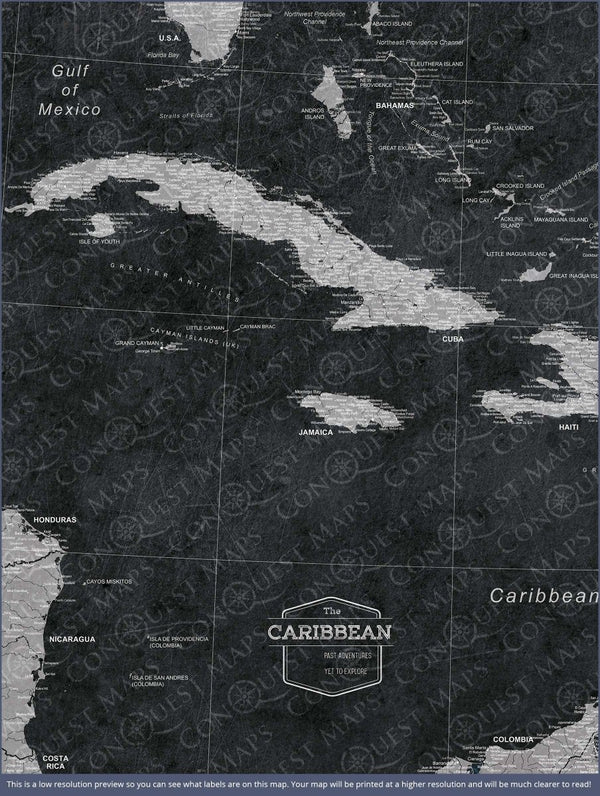 Push Pin Caribbean Map - Modern Slate - Pins Included! - Liza Pruitt