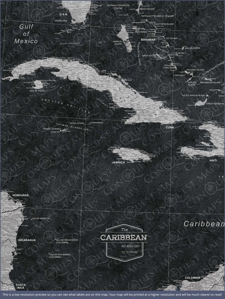 Push Pin Caribbean Map - Modern Slate - Pins Included! - Liza Pruitt