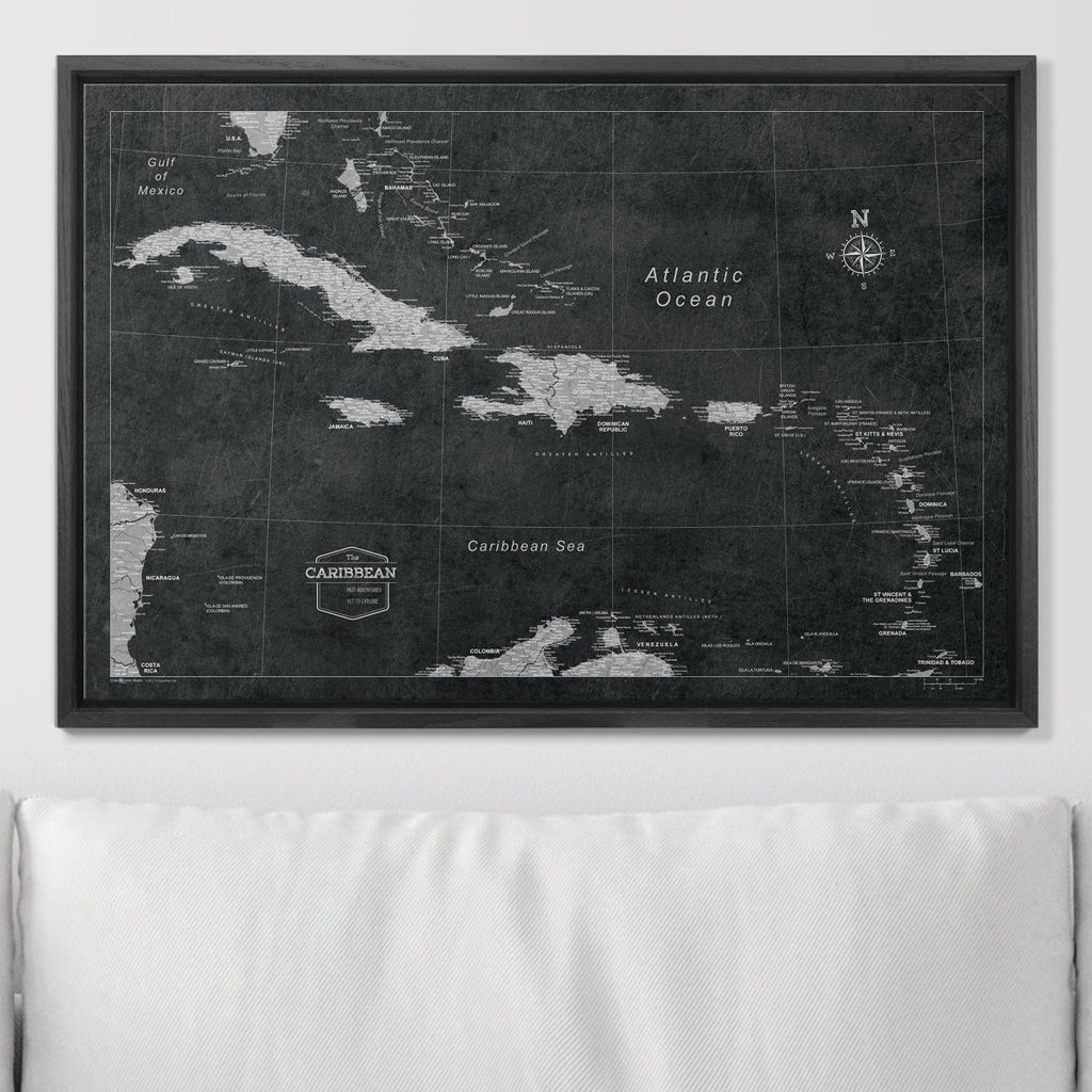 Push Pin Caribbean Map - Modern Slate - Pins Included! - Liza Pruitt