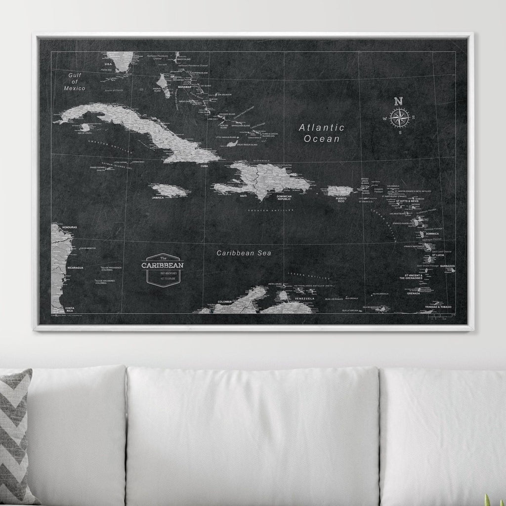 Push Pin Caribbean Map - Modern Slate - Pins Included! - Liza Pruitt
