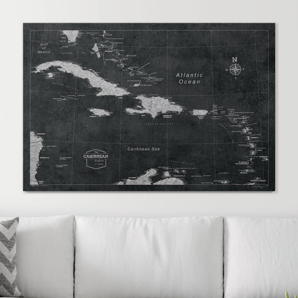 Push Pin Caribbean Map - Modern Slate - Pins Included! - Liza Pruitt