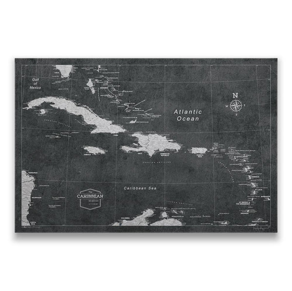 Push Pin Caribbean Map - Modern Slate - Pins Included! - Liza Pruitt