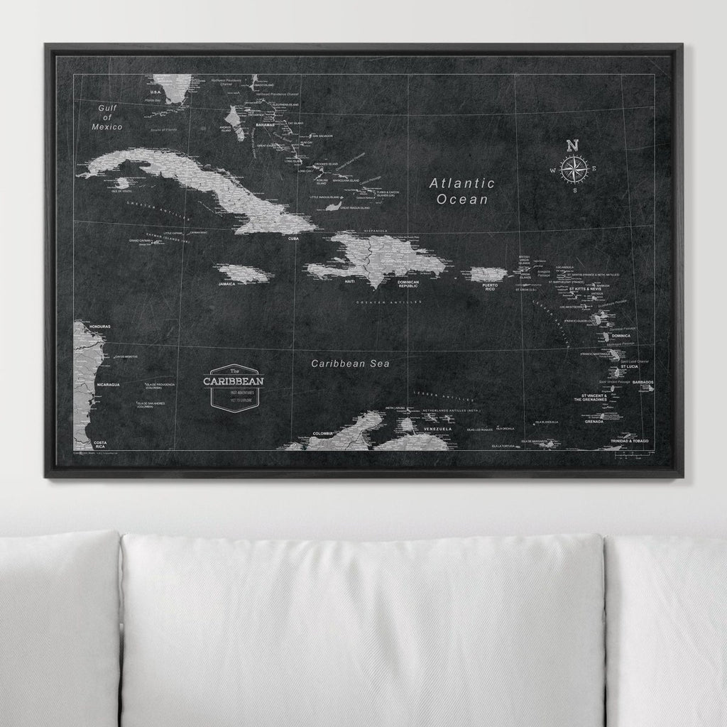 Push Pin Caribbean Map - Modern Slate - Pins Included! - Liza Pruitt