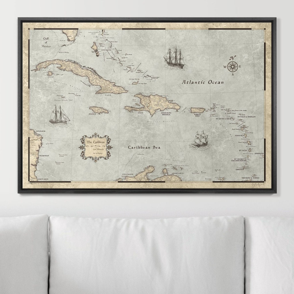 Push Pin Caribbean Map - Rustic Vintage - Pins Included! - Liza Pruitt