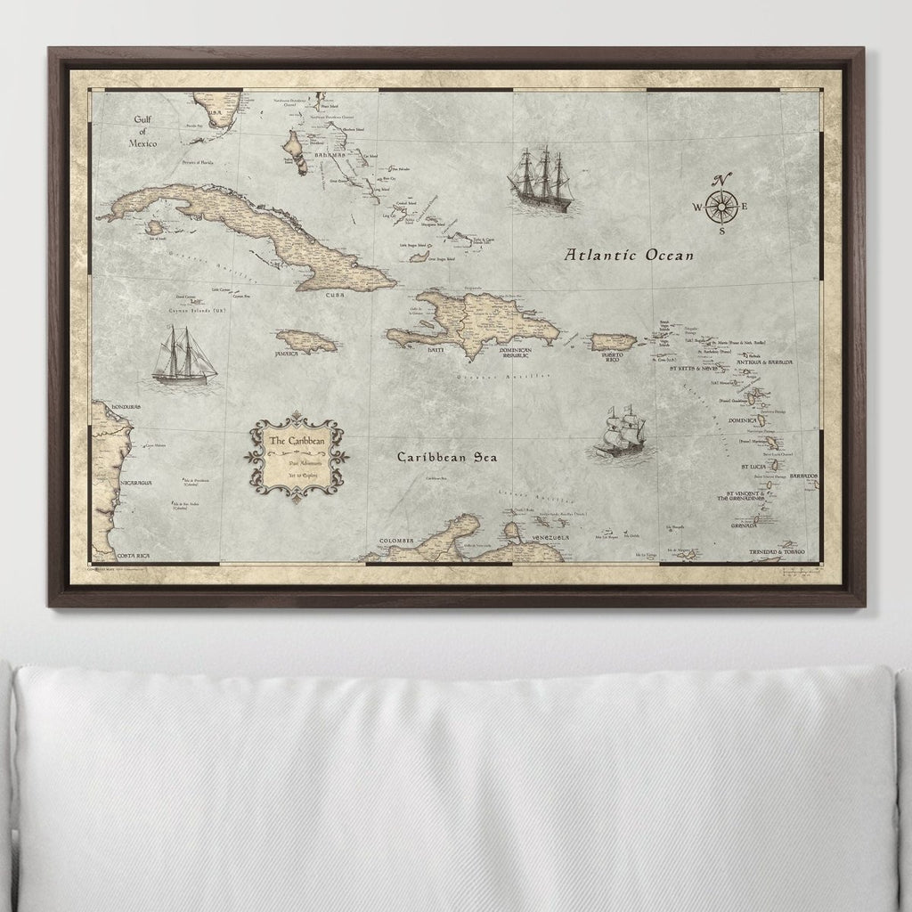 Push Pin Caribbean Map - Rustic Vintage - Pins Included! - Liza Pruitt