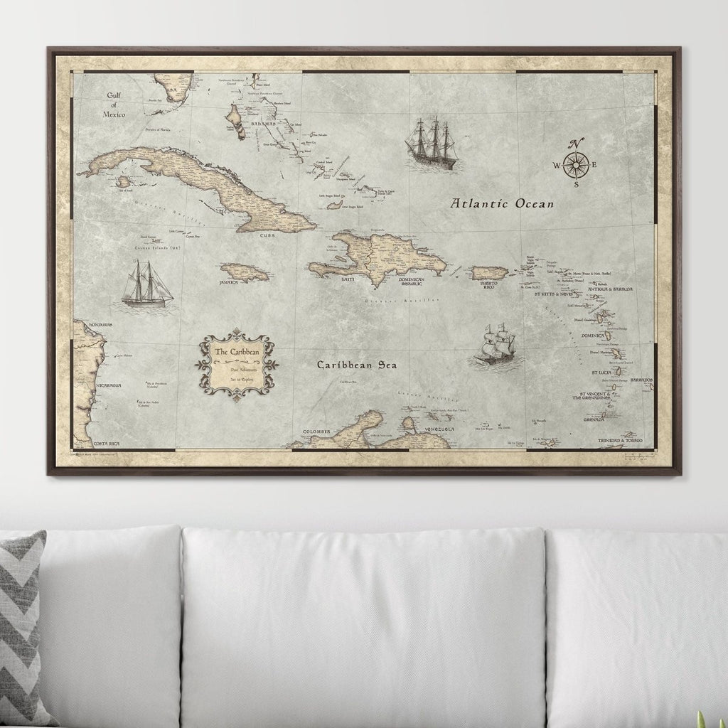 Push Pin Caribbean Map - Rustic Vintage - Pins Included! - Liza Pruitt