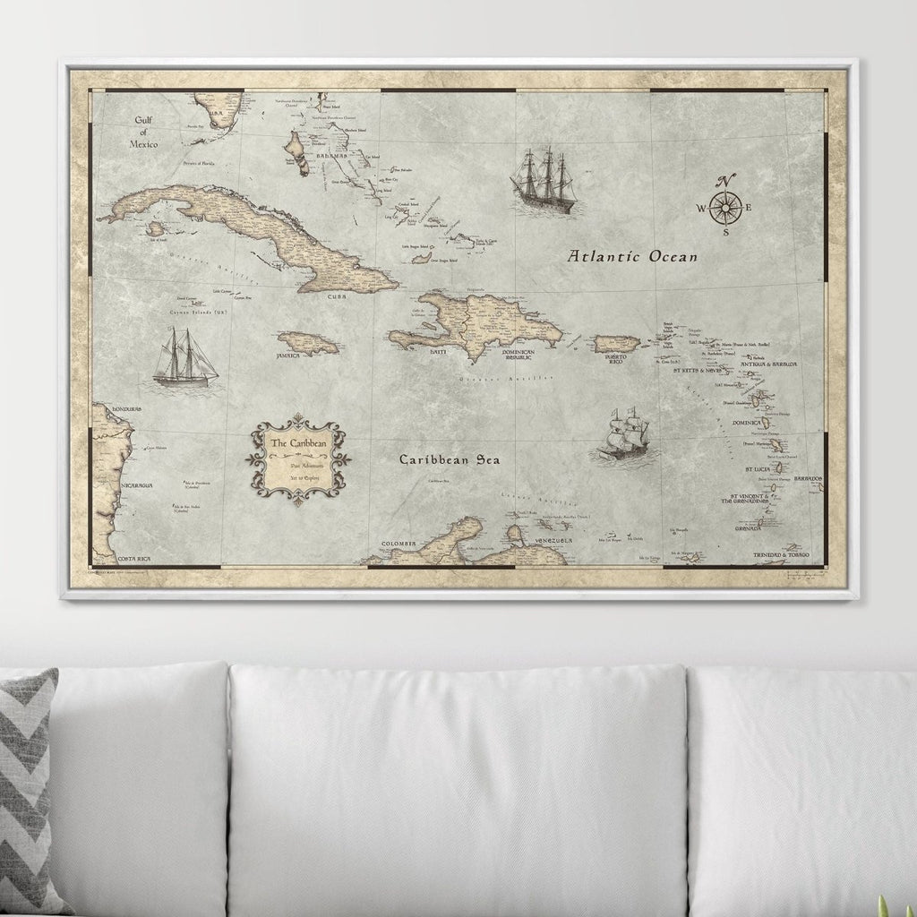 Push Pin Caribbean Map - Rustic Vintage - Pins Included! - Liza Pruitt
