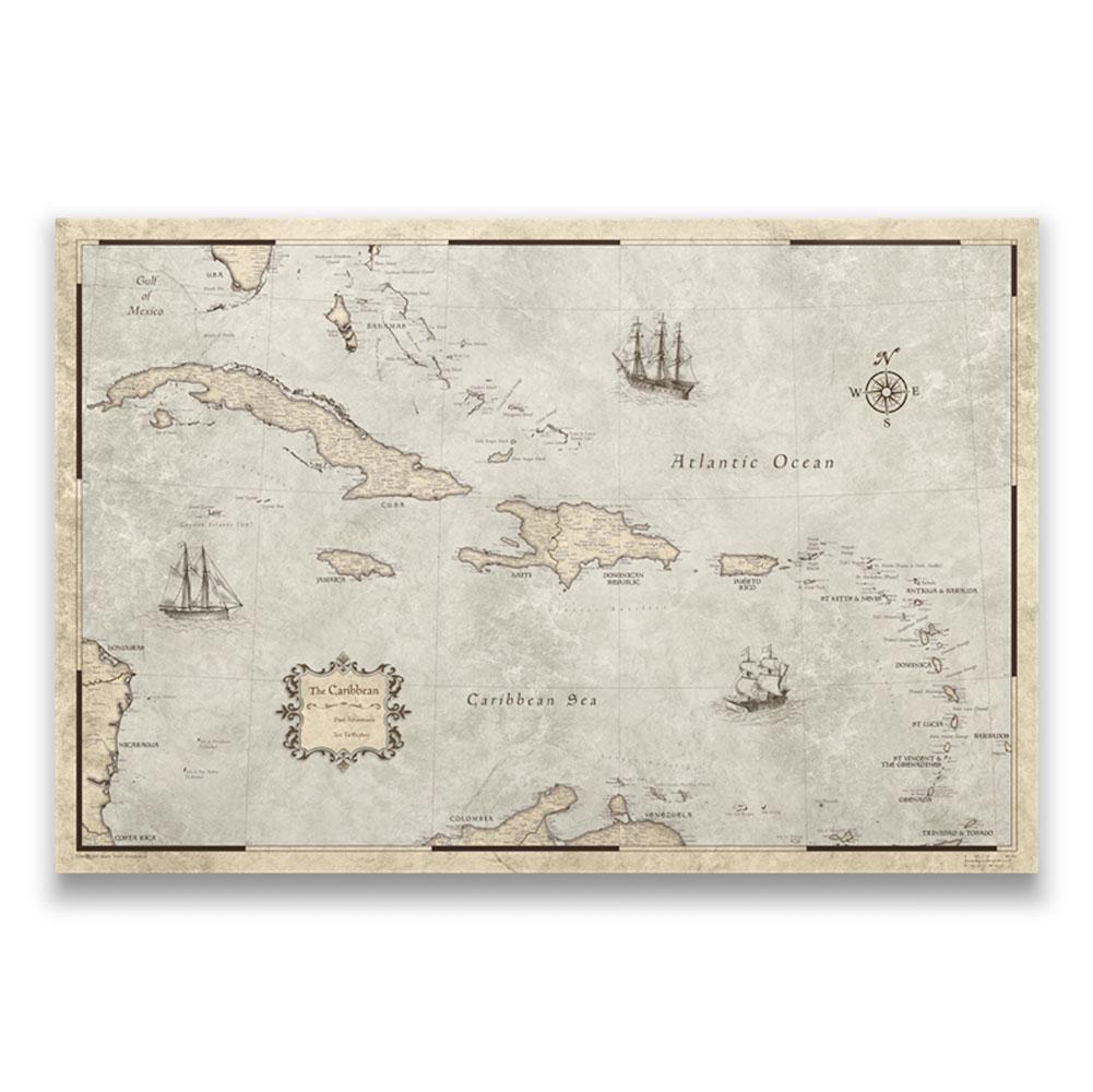 Push Pin Caribbean Map - Rustic Vintage - Pins Included! - Liza Pruitt