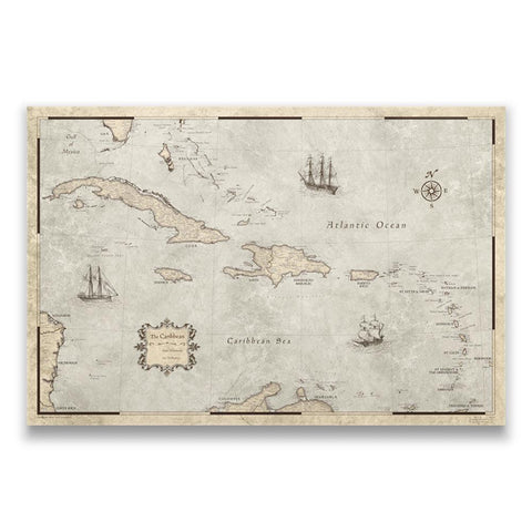 Push Pin Caribbean Map - Rustic Vintage - Pins Included! - Liza Pruitt