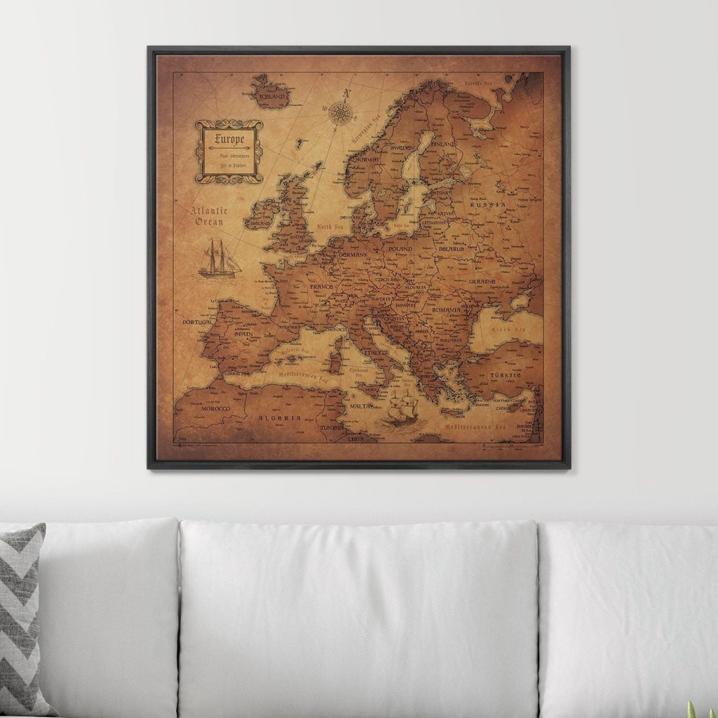 Push Pin Europe Map Pin Board - Golden Aged - Pins Included! - Liza Pruitt
