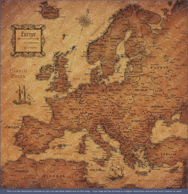 Push Pin Europe Map Pin Board - Golden Aged - Pins Included! - Liza Pruitt