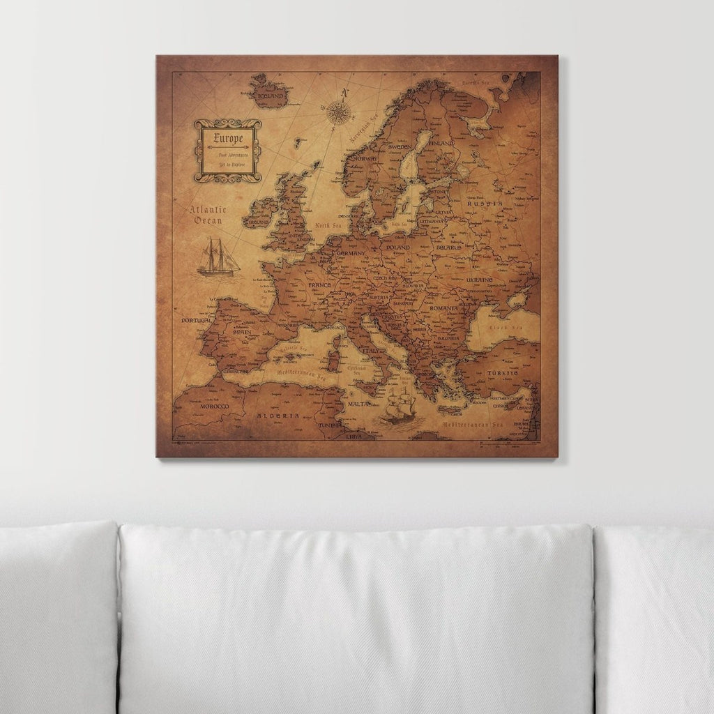 Push Pin Europe Map Pin Board - Golden Aged - Pins Included! - Liza Pruitt