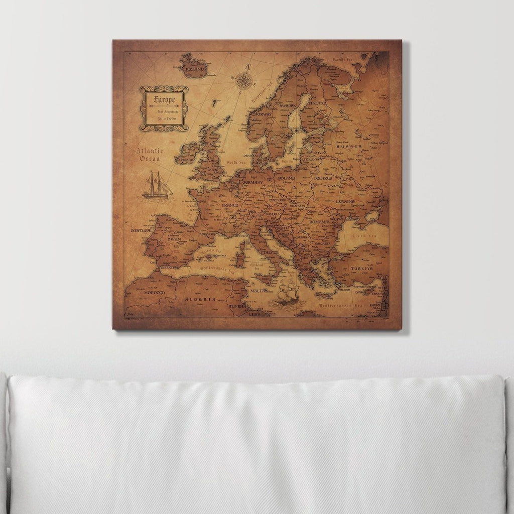 Push Pin Europe Map Pin Board - Golden Aged - Pins Included! - Liza Pruitt