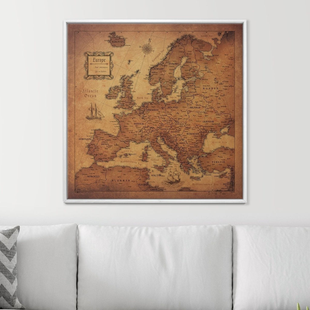 Push Pin Europe Map Pin Board - Golden Aged - Pins Included! - Liza Pruitt