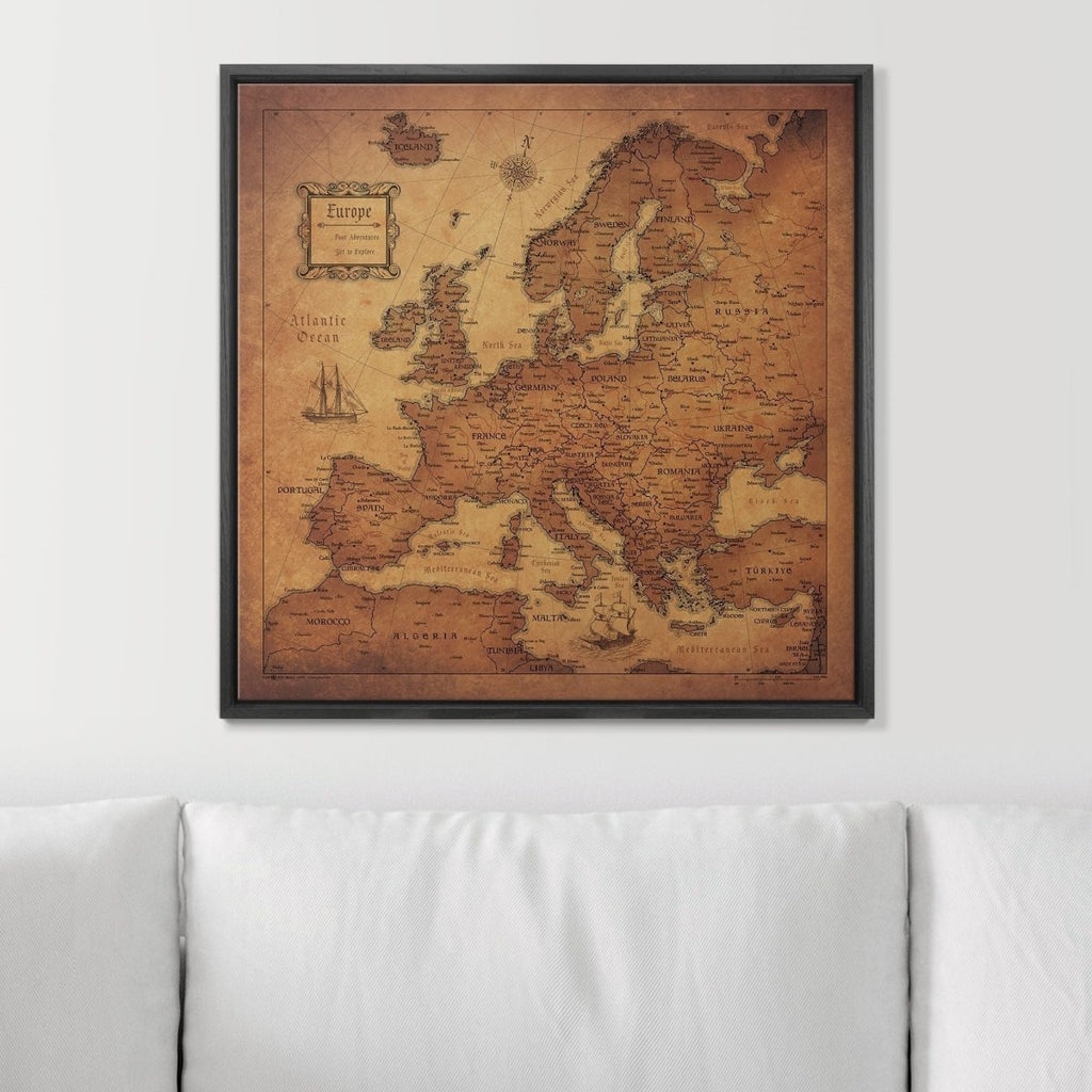 Push Pin Europe Map Pin Board - Golden Aged - Pins Included! - Liza Pruitt