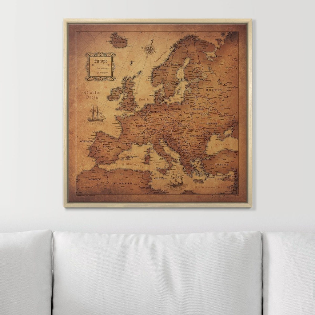 Push Pin Europe Map Pin Board - Golden Aged - Pins Included! - Liza Pruitt