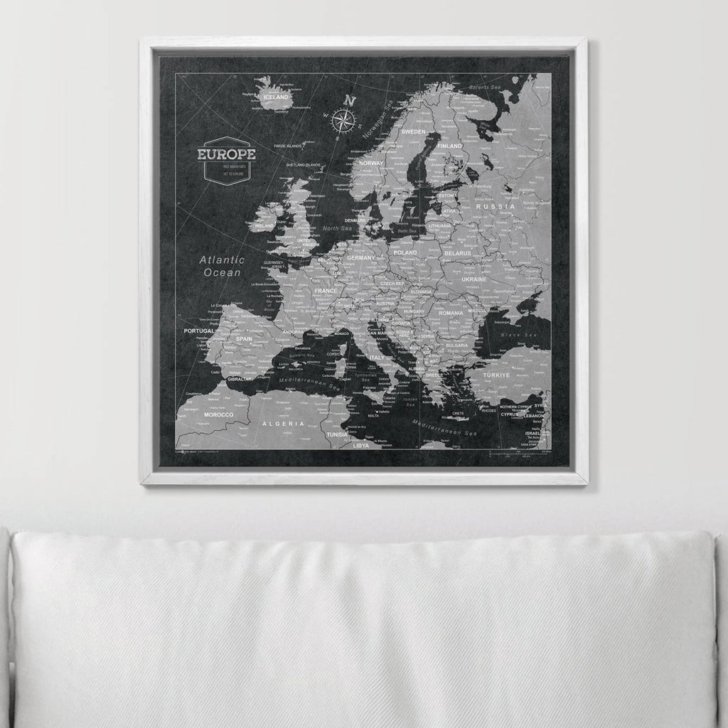 Push Pin Europe Map Pin Board - Modern Slate - Pins Included! - Liza Pruitt
