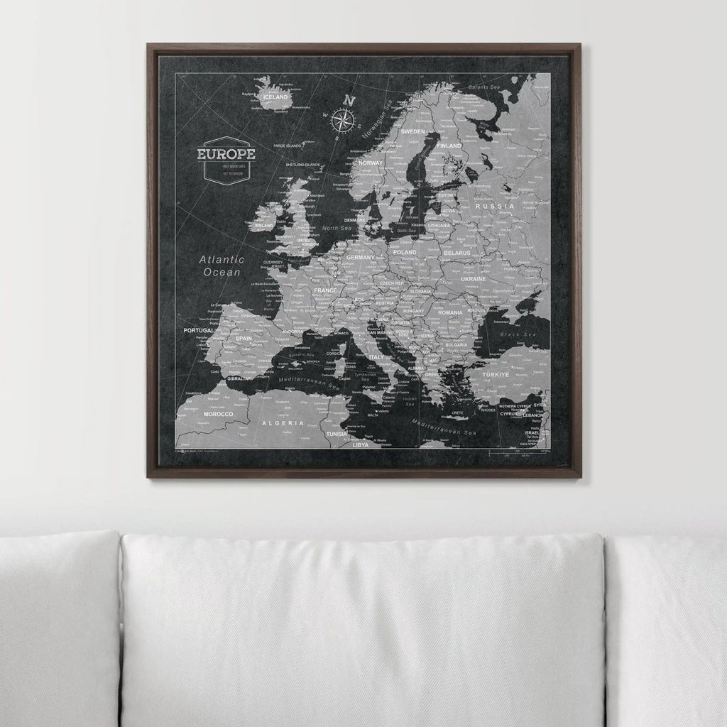 Push Pin Europe Map Pin Board - Modern Slate - Pins Included! - Liza Pruitt