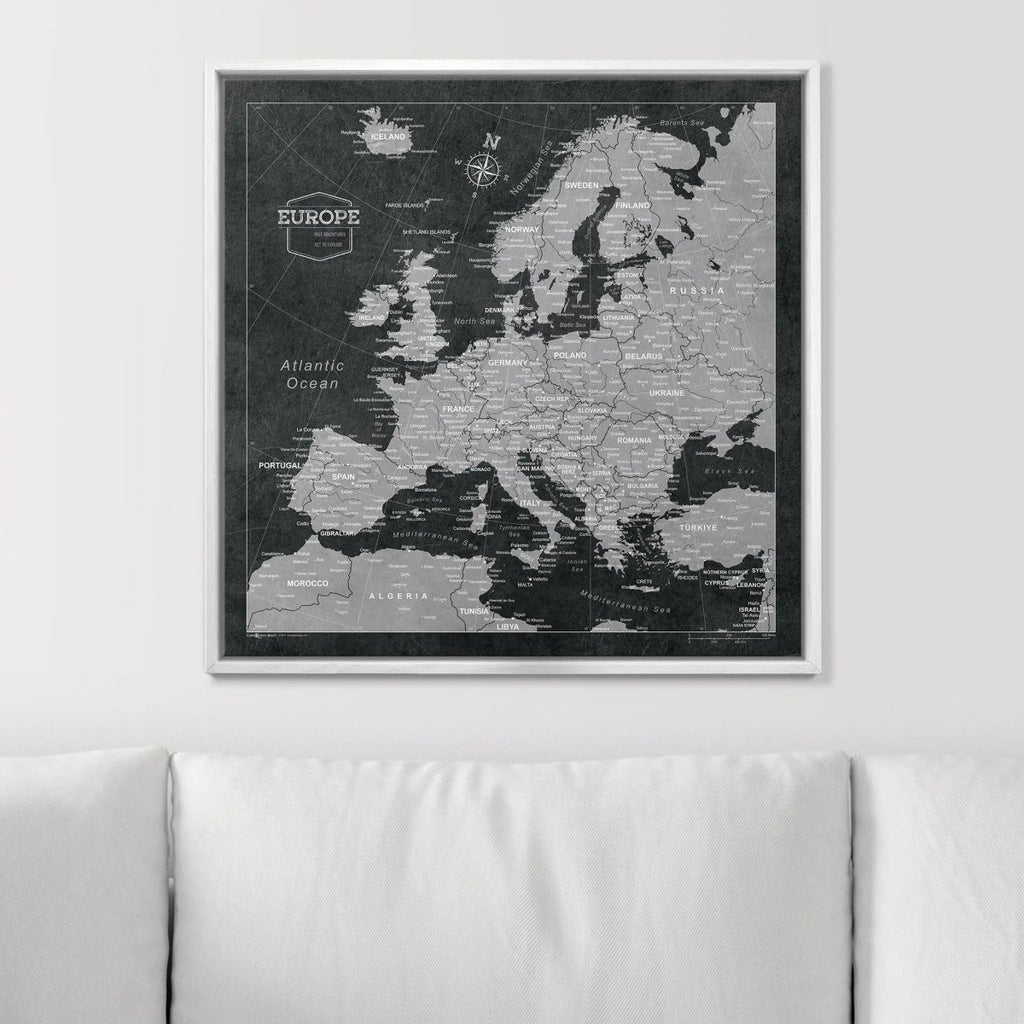 Push Pin Europe Map Pin Board - Modern Slate - Pins Included! - Liza Pruitt