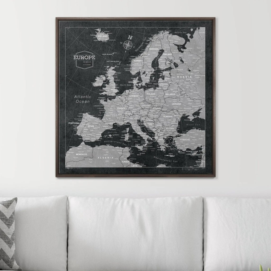 Push Pin Europe Map Pin Board - Modern Slate - Pins Included! - Liza Pruitt