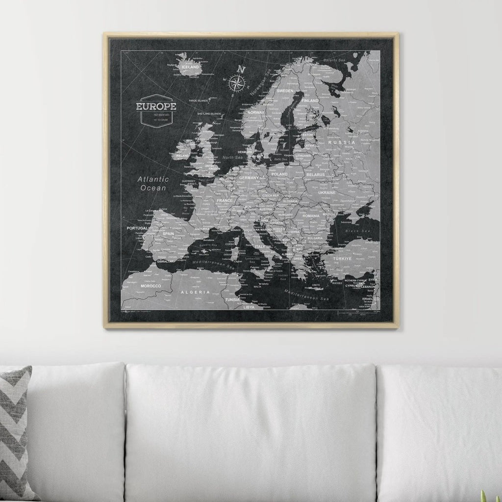 Push Pin Europe Map Pin Board - Modern Slate - Pins Included! - Liza Pruitt