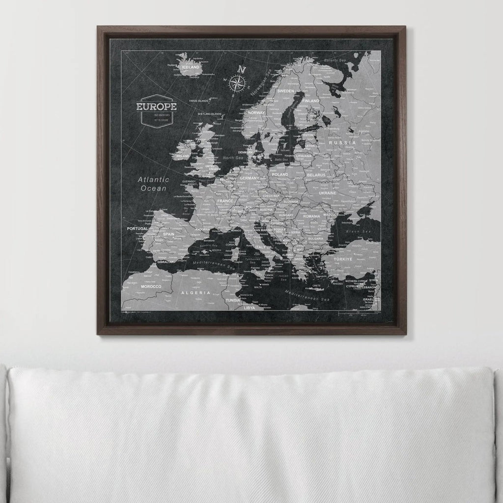 Push Pin Europe Map Pin Board - Modern Slate - Pins Included! - Liza Pruitt