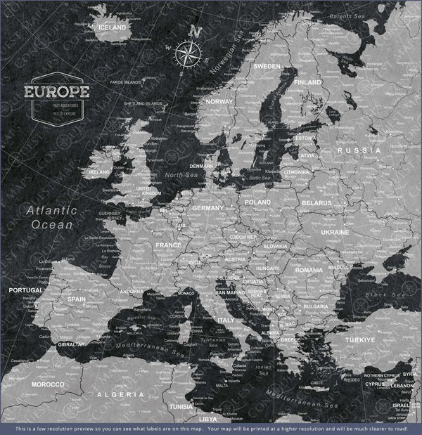 Push Pin Europe Map Pin Board - Modern Slate - Pins Included! - Liza Pruitt