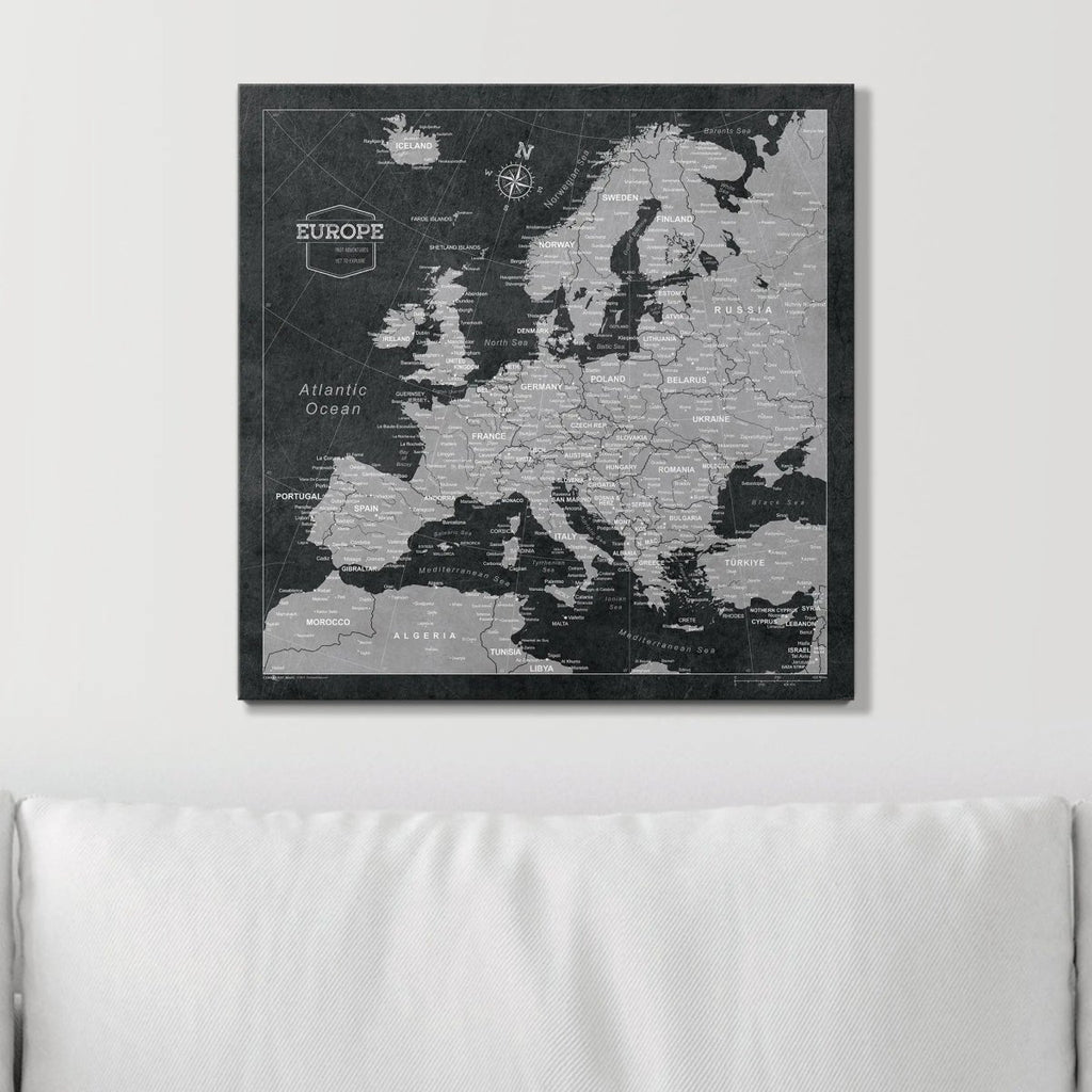 Push Pin Europe Map Pin Board - Modern Slate - Pins Included! - Liza Pruitt