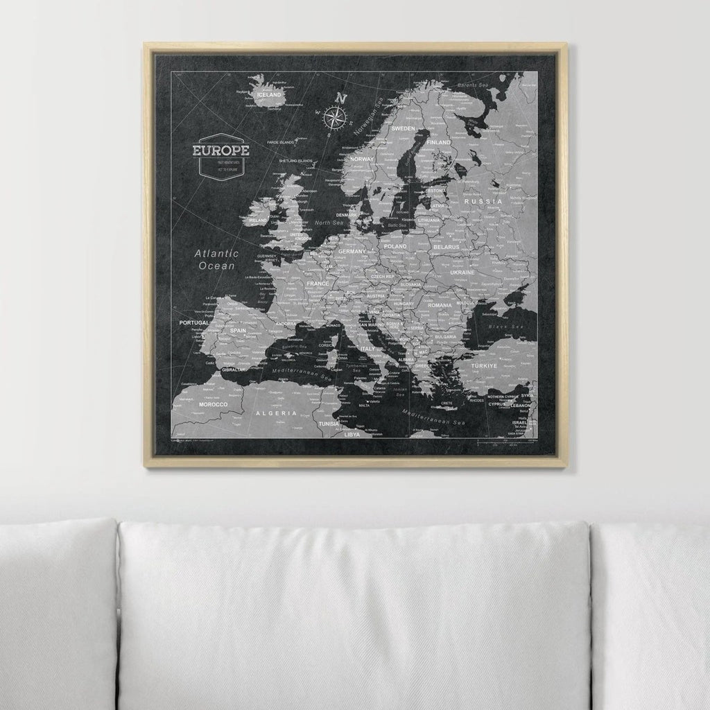 Push Pin Europe Map Pin Board - Modern Slate - Pins Included! - Liza Pruitt