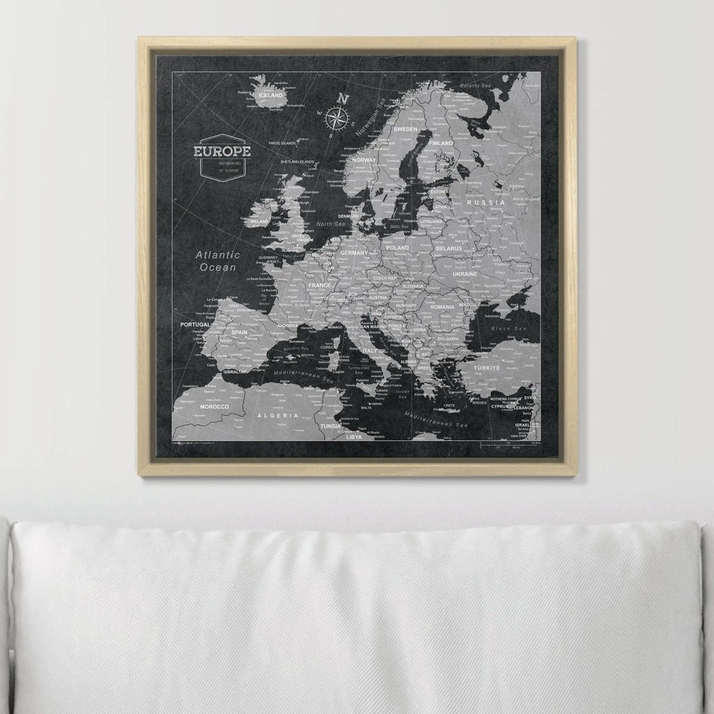 Push Pin Europe Map Pin Board - Modern Slate - Pins Included! - Liza Pruitt